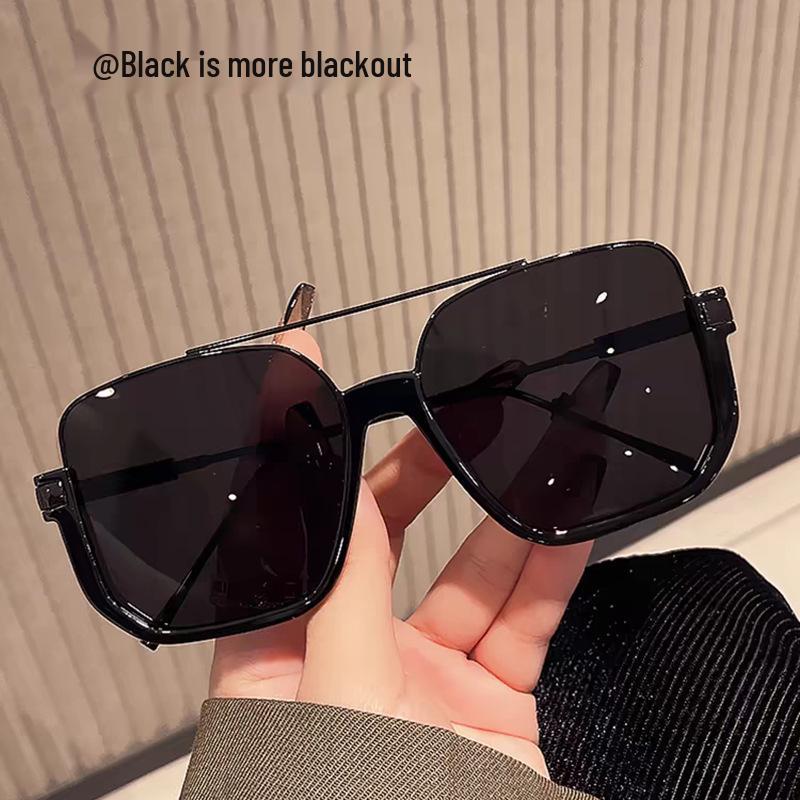 Korean Retro Tea-Colored Women's Fashionable Half-Frame Sunglasses - Trendy, High-End Feel, Street Style, Large Frame, Slimming Design