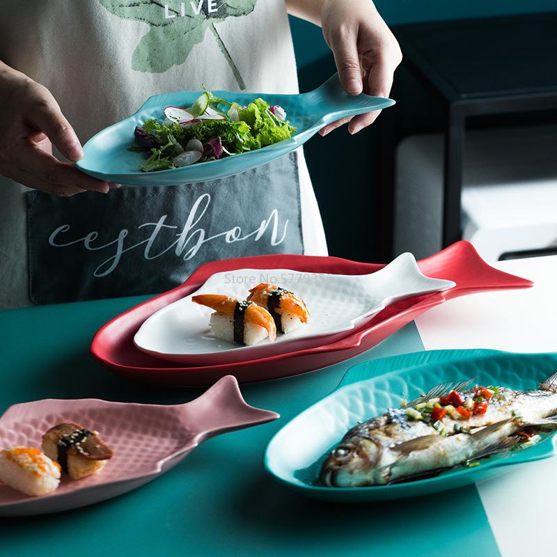 Creative Ceramic Fish Plate Chopped Pepper Fish Head Plate Breakfast Plate Dish Flat Plate Nordic Net Red Western Fish Plate