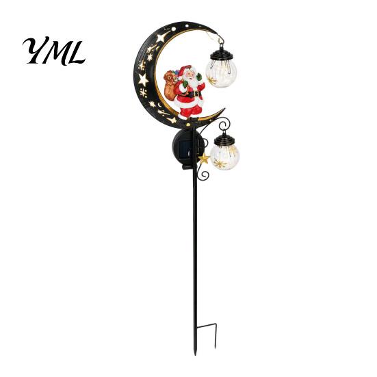 Auto On Off Solar Lamps Santa Garden Stake Light, Powered Crescent Moon Lamp, Double Christmas Pathway Lighting Glass Globes, Waterproof Light