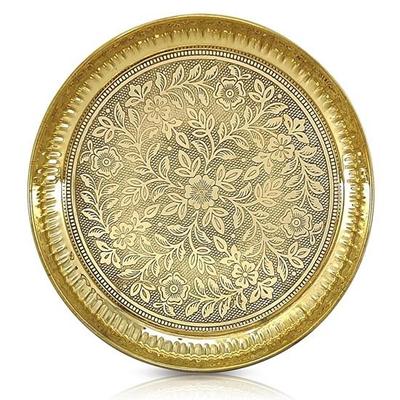 22,86 cm Messing-Pooja-Teller, Puja-Thali, Arti-Thali-Set, traditionell gestaltetes Thali für Puja Ghar, Home Office, Mandir, Diwali, Hochzeit, Rückgabe, Geschenkartikel