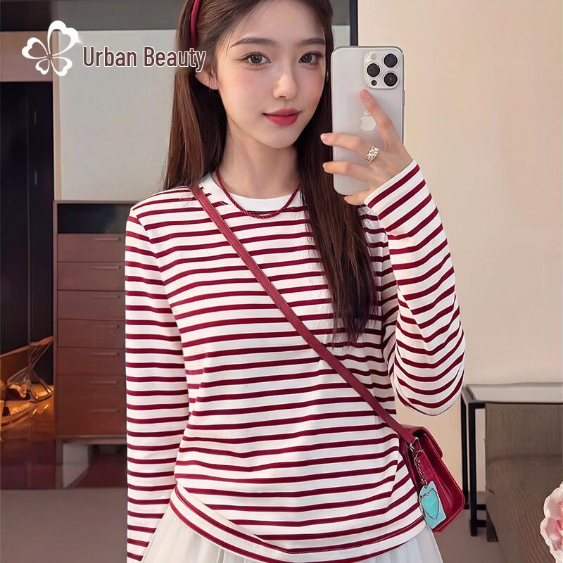 City Beauty Women s Pure Cotton Striped Long Sleeve T-shirt L