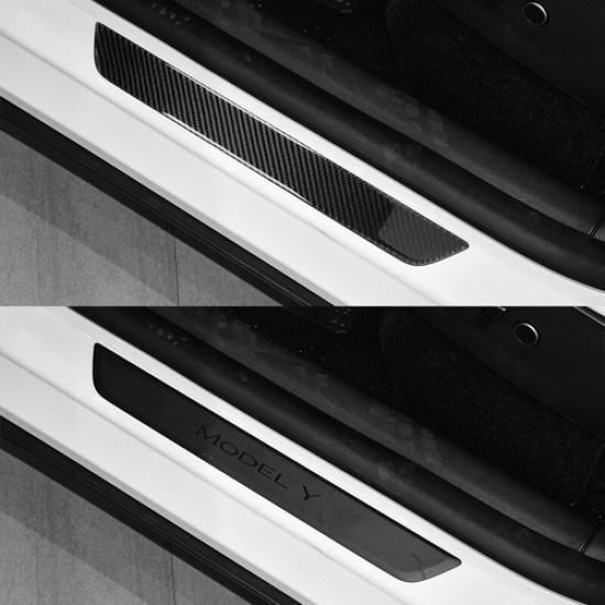 2Pcs Carbon Fiber Rear Door Sill Welcome Step Cover For Tesla Model 3 Y 2017-22