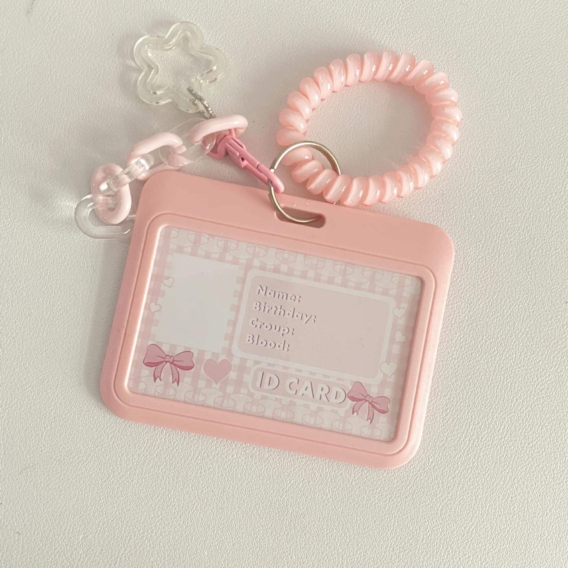 

Милый квадратный держатель для карт Kpop с бантом для девочки, брелок в форме сердца, держатель для айдола, студенческая карта кампуса, зажим для автобусной карты