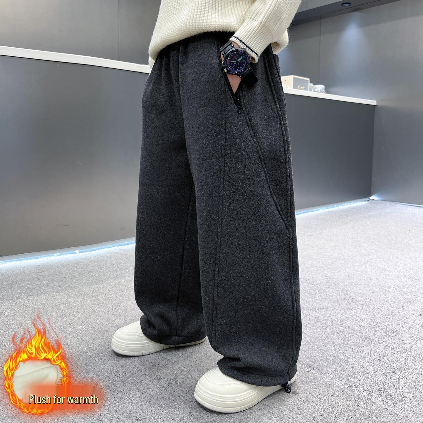

Boys Winter Velvet Pants 2025: New Style, One-Piece Straight Design for Big Kids 160 cm