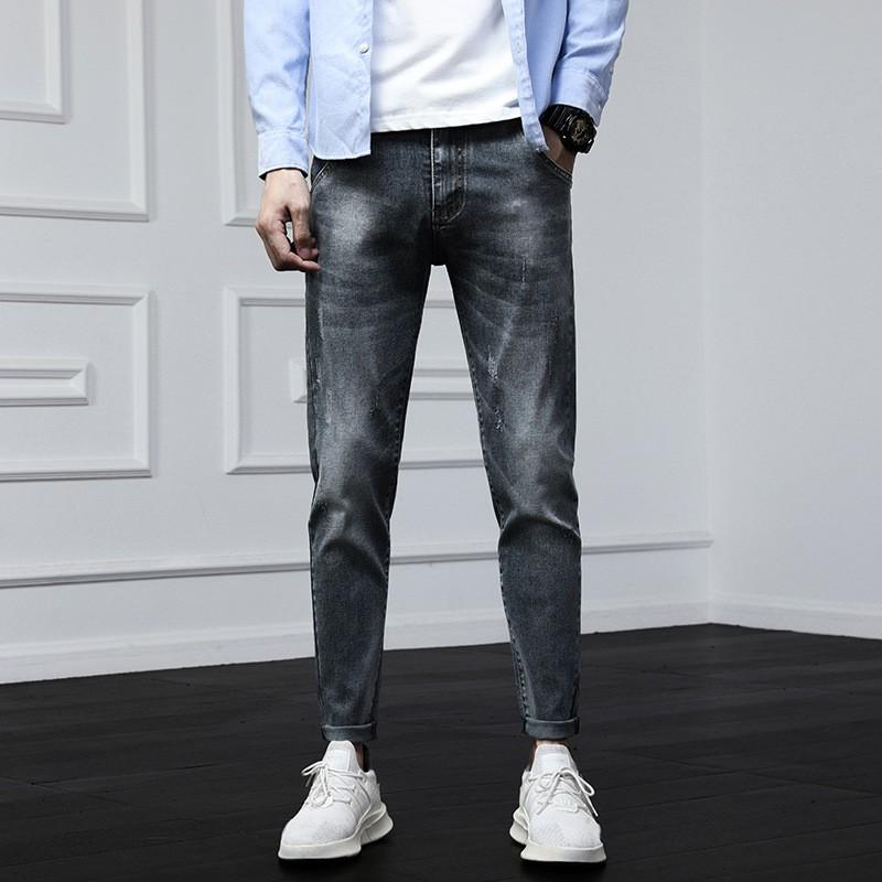 Mens Slim Fit Jeans Fashion Tapered Denim Pants Young Men Plus Size
