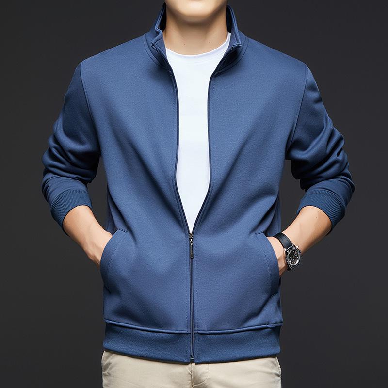 2025 Autumn Men's Stand-Up Collar Combed Cotton Jacket: Casual Sport Fashion Solid Color Cardigan Sweatshirt