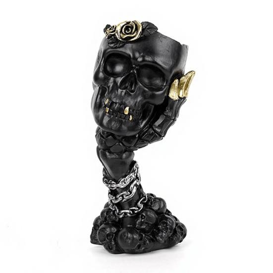 yangyizhi Hear No Evil, Speak See Evil Skull Vase, Resin Ornament with Rose Decor, Halloween Gothic Skeleton Display for Shelf Desk Altar, Horror