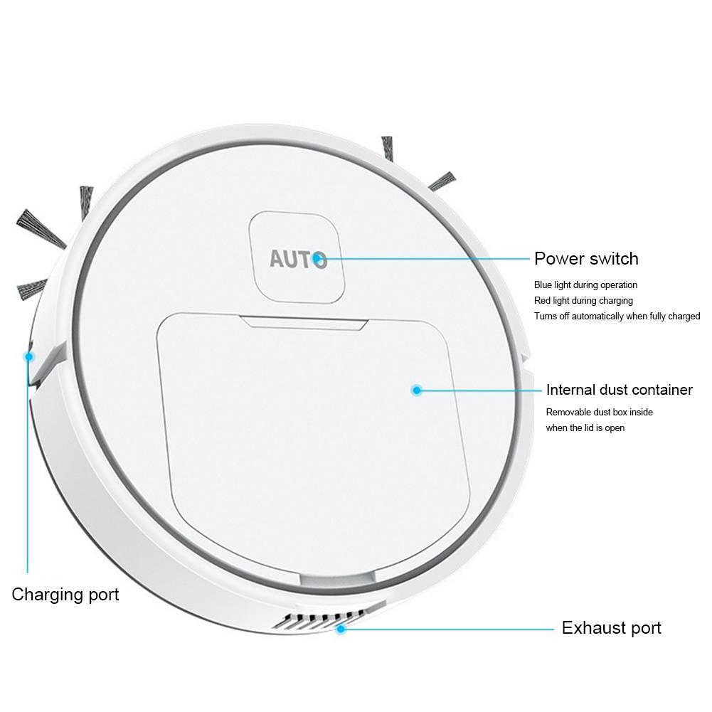 Robotic Vacuum and Mop Combo USB Rechargeable Quiet Cleaning Sweeper Robot 75 Min Runtime for Home Floor Washing Carpet Pet Hair
