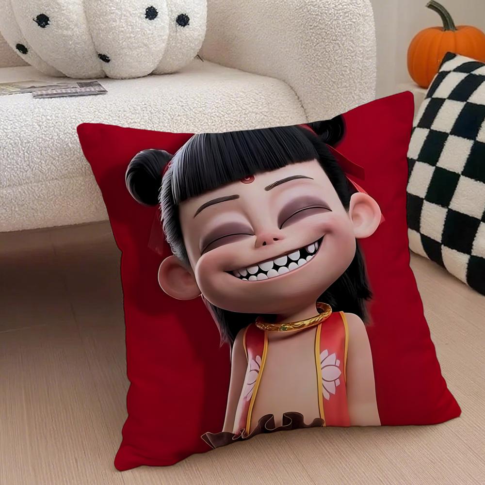 Chinese Style NNe Zha Cushion Cover Throw Pillow Cover Hidden Button Durable Polyester Chair Cushion