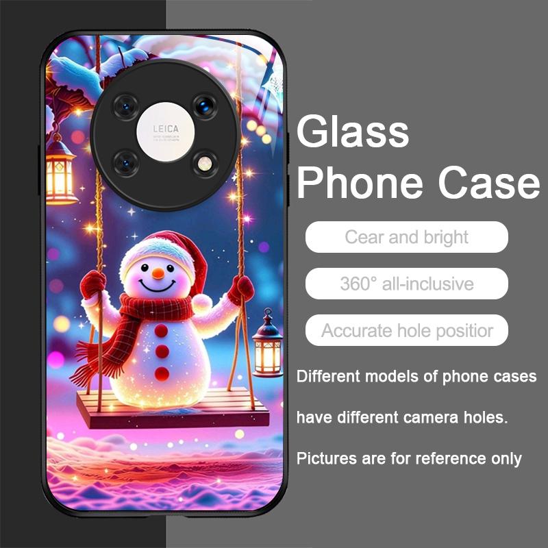 Funda de Cristal Templado para Teléfono con Diseño Lindo de Muñeco de Nieve Navideño de Invierno para Huawei Honor 200 100 90 80 Magic 7 Pro 6 5 Lite X9 X8 5G