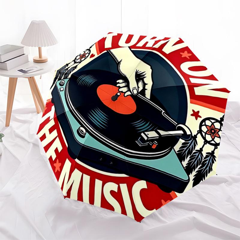 1pc Vinyl Record Player Folding Umbrella | Elegant Design, Fashionable Accessory, Durable Construction, Sturdy Ribs Yy251107058