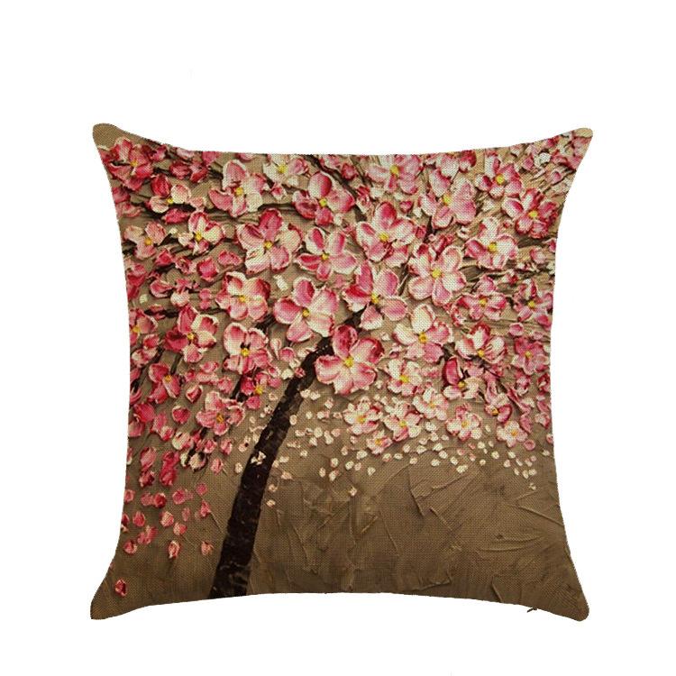 Sofa Pillow European Three-dimensional Oil Painting Tree Print Polyester Cushion Home