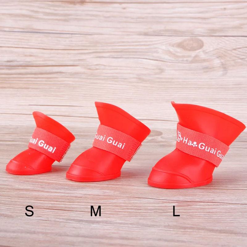 4Pcs Four Legs Waterproof Silicone Anti Slip Pet Shoes Wear-resistant Rain Shoes Soft Sole Jelly Color