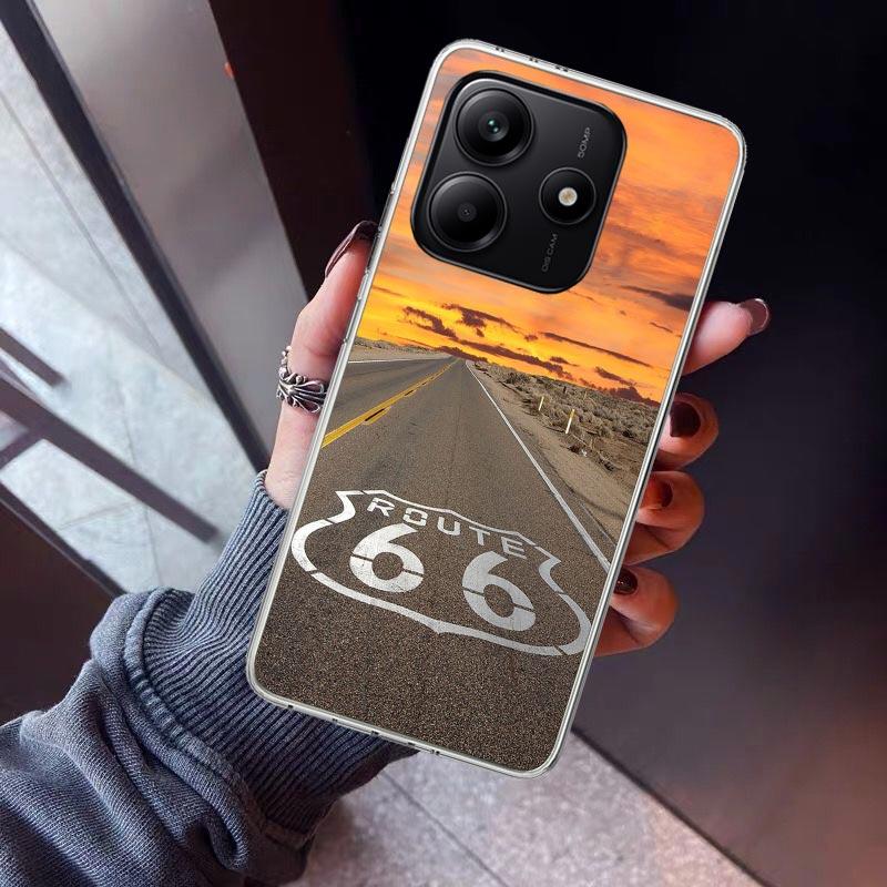 America Route 66 Phone Case For Xiaomi Redmi Note 15 14 14S 13 12S 12 Pro Plus 11S 11 10S 10 4G Cover 11E 11T 5G Print Fundas Re