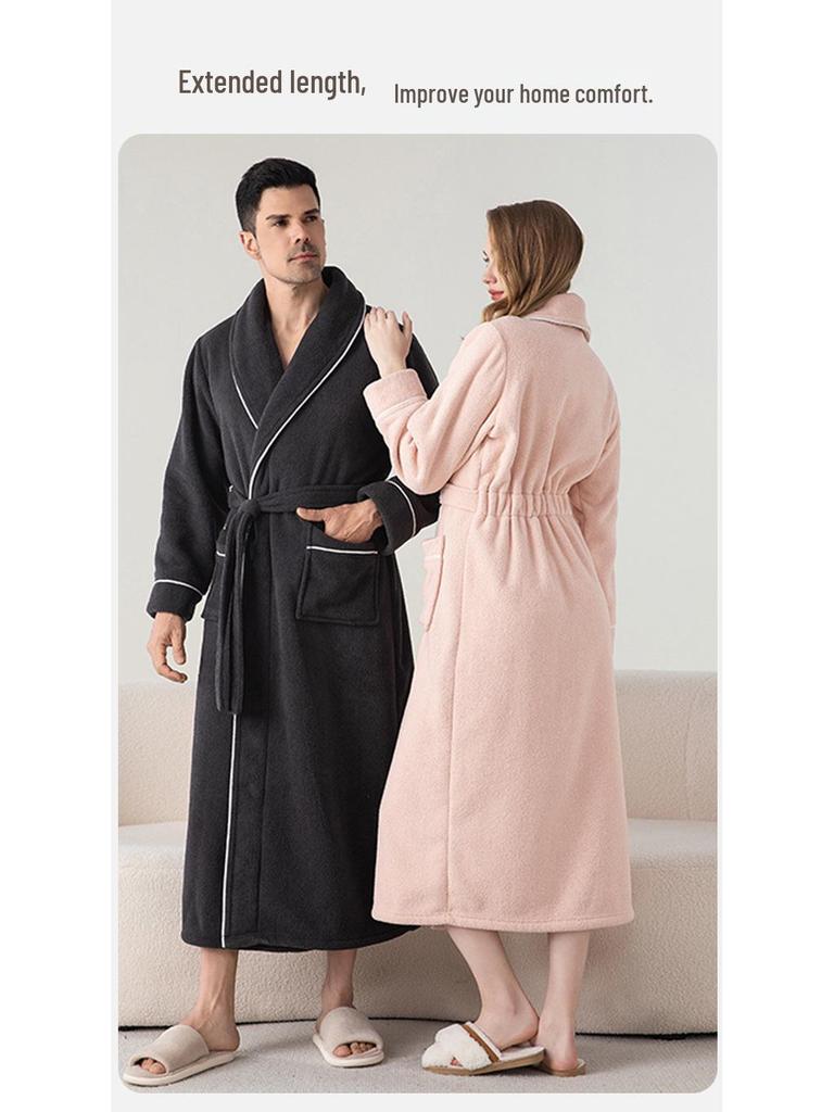 Couple's Coral Fleece Pajama Set: Women's & Men's Long, Thick, Warm Bathrobe for Autumn & Winter