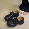 Muffinboden-Loafer mit dicker Sohle und tiefem Ausschnitt, Damenschuhe mit einem Riemen, runde Spitze, Retro, kleine Lederschuhe, vielseitige Einzelschuhe