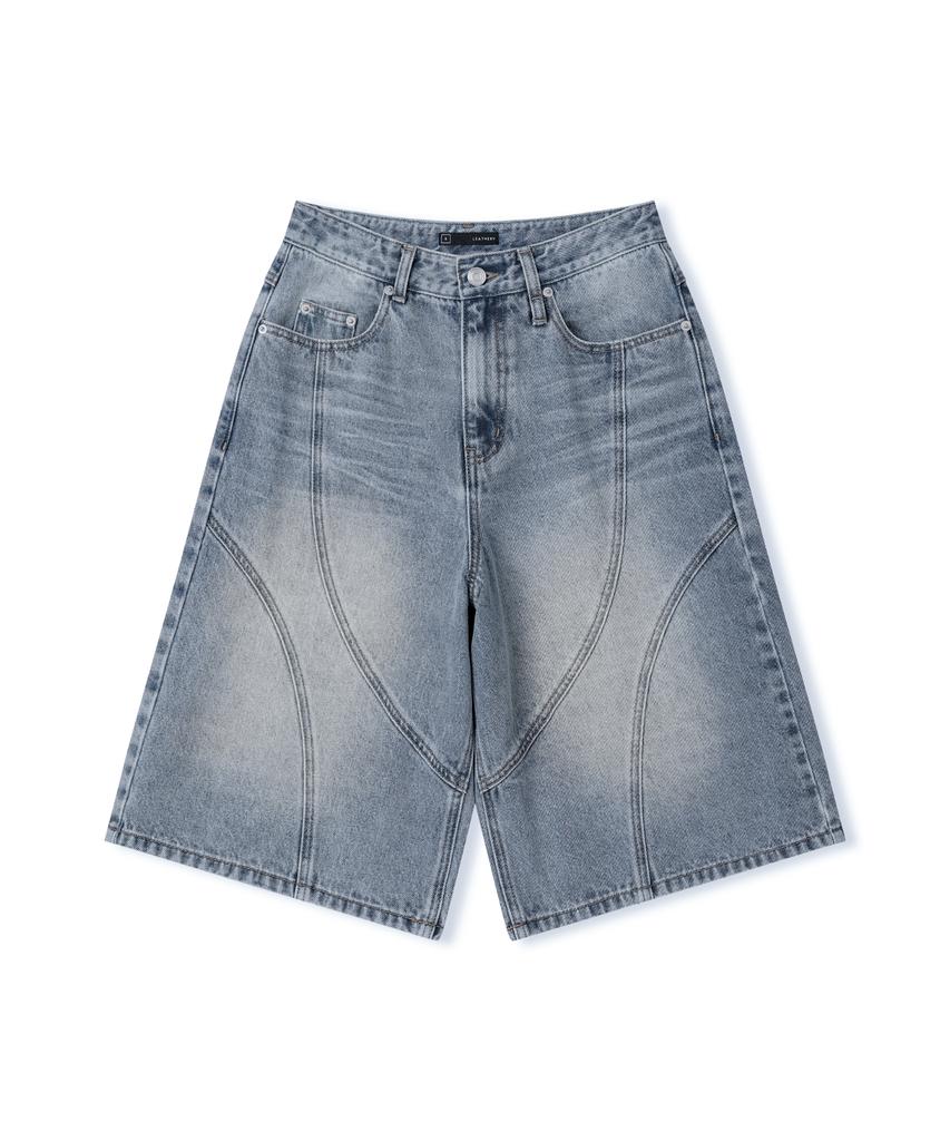 Ledeoli Dunk Washed Bermuda Denim Pants [Light Blue]