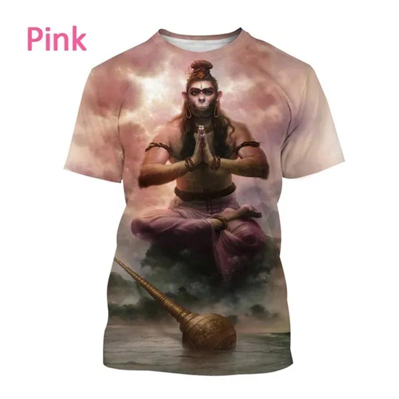 Indian Monkey God Hanuman 3D Printed T-Shirts Hindu Myth Figure Pattern Top Summer Round Neck Fashionable Casual Short Sleeved Men's T-shirts