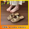 Bow flat bottom one-word slippers 2025 summer new French square head versatile fairy style sandals summer wear