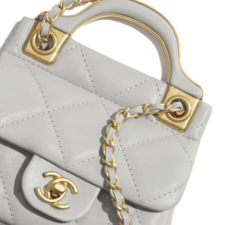 Chanel 21a Diamond Pattern Leather Chain Handle Cowhide Material Gold Hardware Small Waste Bag With Flap Shoulder Card Bag Women'S Style Gray