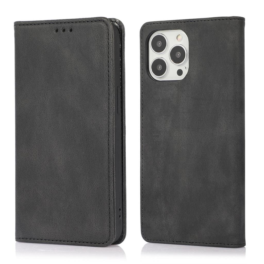 iPhone 17 Pro Max Magnetic Leather Flip Case in Pure Black