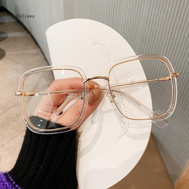 New Vintage Large Square Eyeglasses Anti-blue Light Glasses Frame Blocking Blue-ray Oversized Spectacles Frames Male Female
