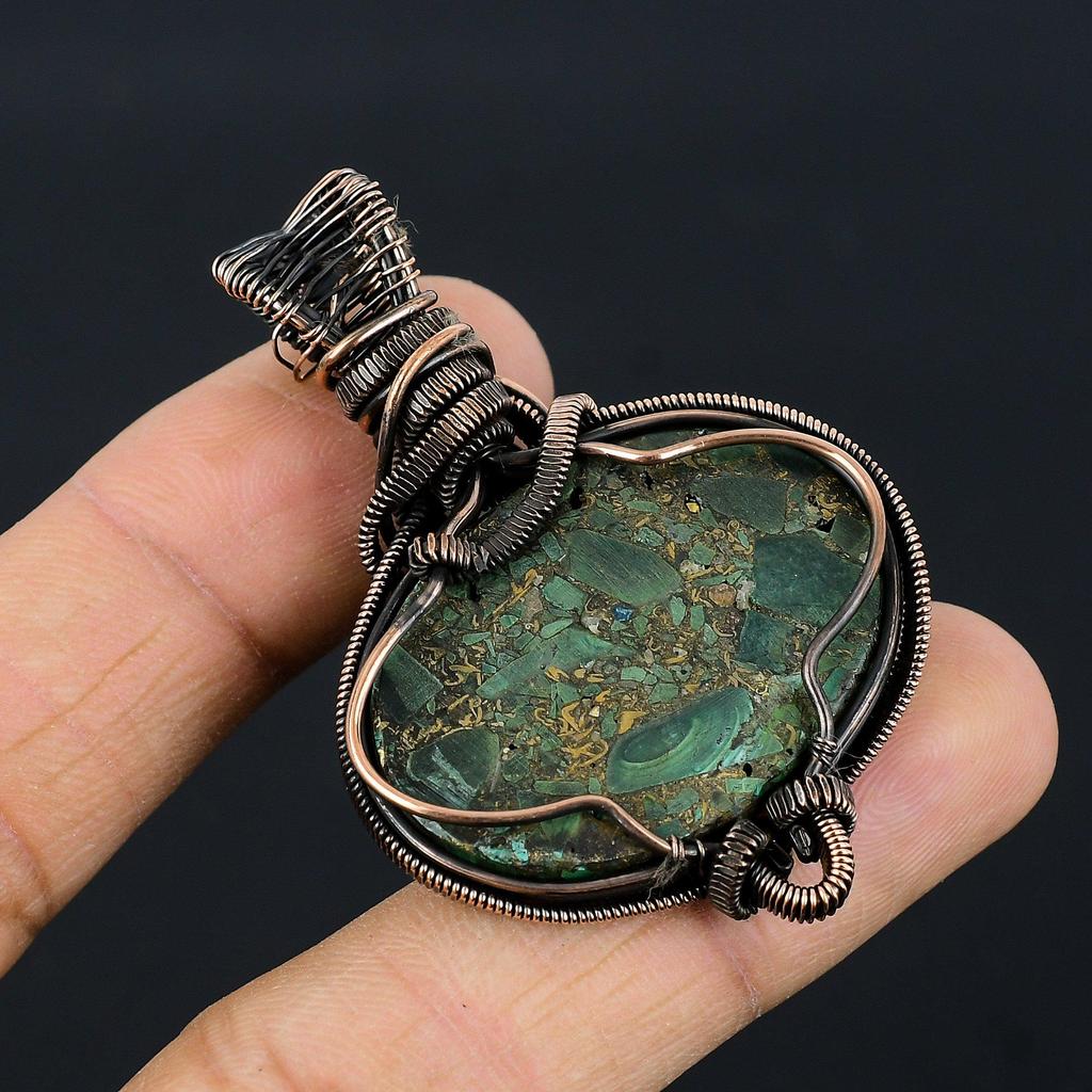 Copper Malachite Jewelry, 999 Copper Wire Wrapped Pendant Handmade Gemstone Jewelry, Gifts For Wife Brand New Pendant