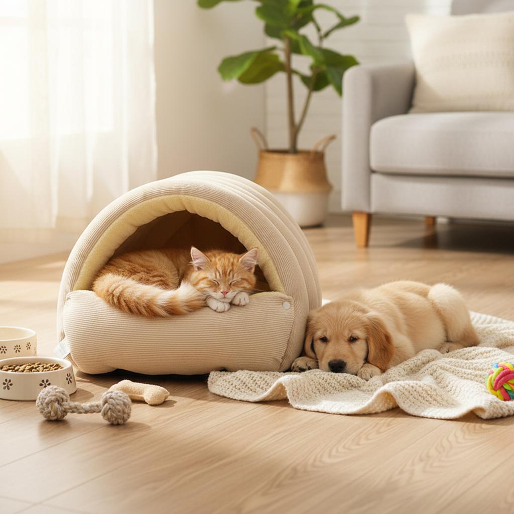 Pet Bed Removable Washable Thickened Pet Bed Warmth Closed Design PP Cotton Filling Cat Nest Four Seasons For Cat Dog House