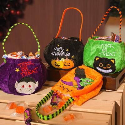 Sac en velours Halloween pour bonbons: Seau Citrouille & Décoration pour Enfants