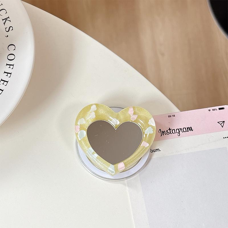 Korean-Style Desktop Phone Stand with Heart Mirror Decoration – Perfect for Watching Dramas