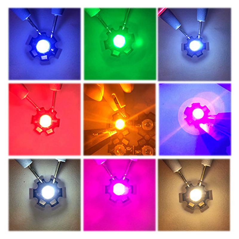 High Power LED Bead: 1W/3W Multicolor Light (White, Red, Blue, Green, Yellow, Warm White) On Copper Aluminum Substrate.