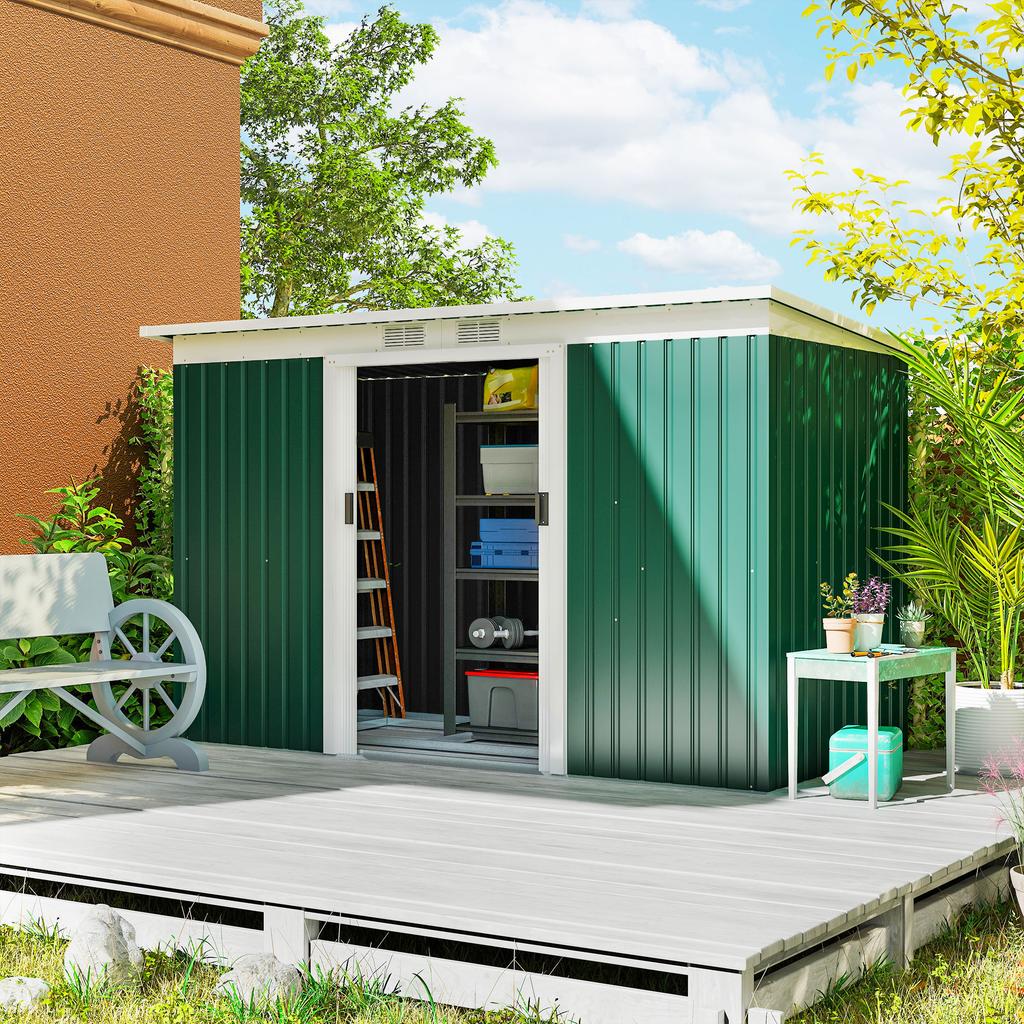 9ft X 4ft Metal Garden Shed, Waterproof Outdoor Bike Storage Shed Galvanised with Foundation Kit, Vents