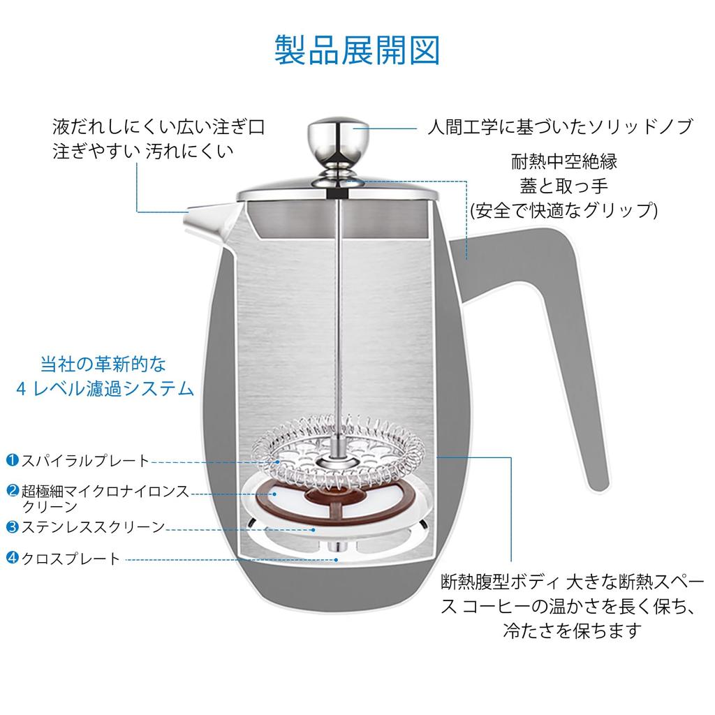 Easyworkz Nando French Press Double Wall Insulated 304 Stainless Steel 1000ml Coffee & Tea Maker