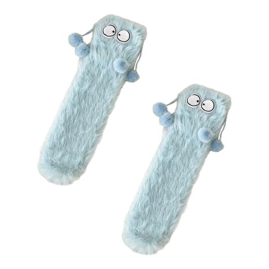 

1 пара женских носков из искусственного норкового флиса, ультратеплые, с мультяшным 3D-рисунком больших глаз синий