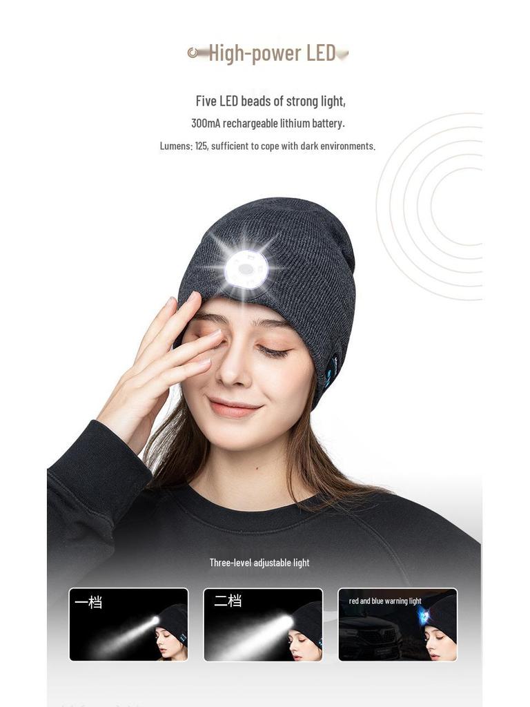 Czapka zimowa LED z Bluetooth 5.0 do aktywności nocnych na świeżym powietrzu