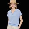 Wudao Damen Sommer Locker Gestricktes Polo-T-Shirt mit Tencel-, Seiden- und Baumwollmischung