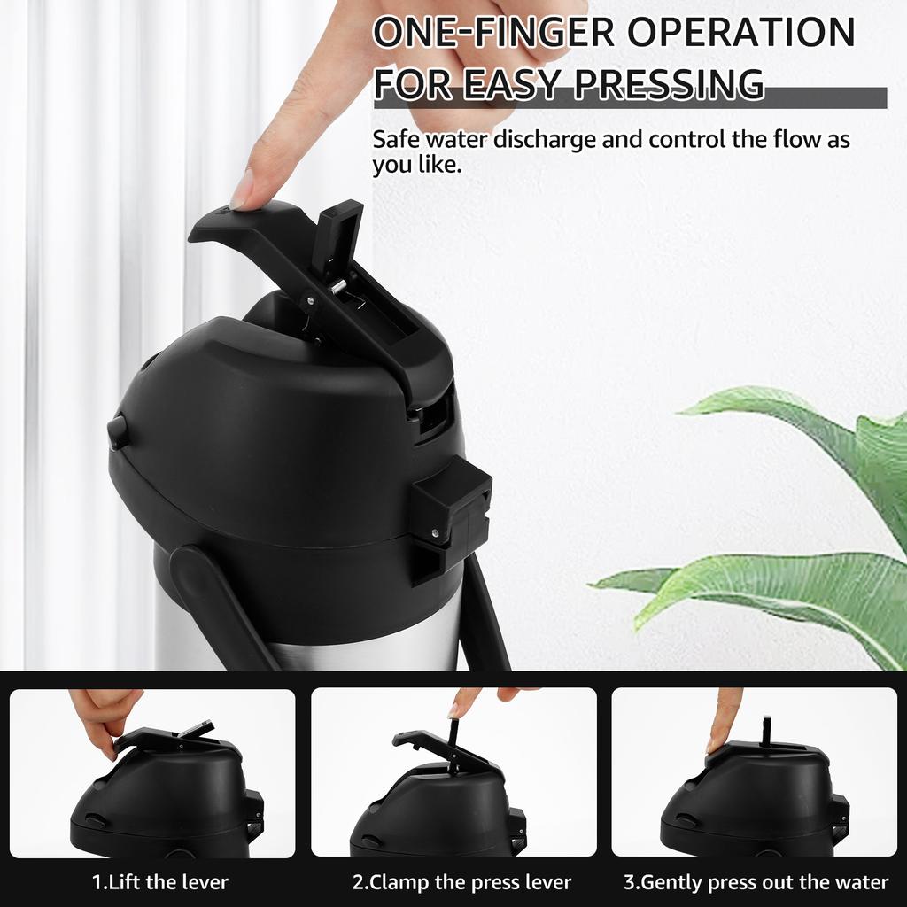 64oz/1.9L Coffee Carafe Push Type Thermos Kettle Stainless Steel Hot Coffee Pot Leak-proof Thermal Water Bottles for Home Travel