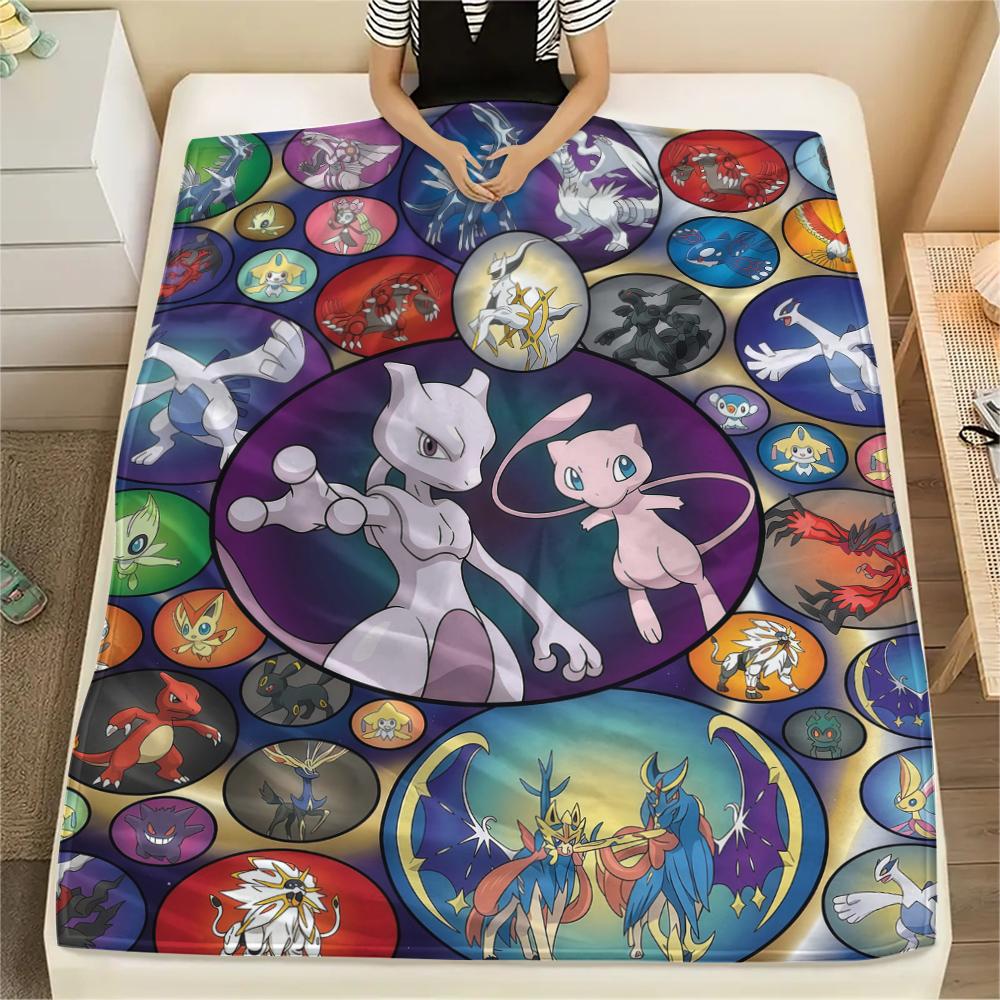 Pokémon Poster Flannel Blanket Print, Warm Soft for Sofa Bed Chair, Perfect for Travel Picnic Bedroom -HE56