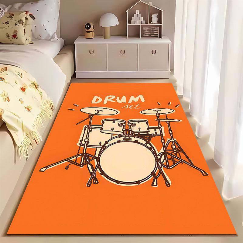Drum Set Design Orange Carpet Suitable As a Non-slip Mat for the Living Room or Bedroom Sofa