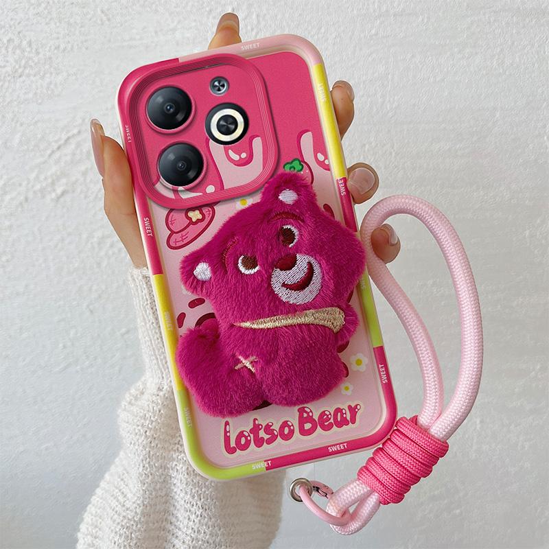 KEYSION Cute 3D Cartoon Plush Case for Infinix Smart 8 8HD with Lanyard Soft Silicone Shockproof Phone Cover for Infinix Hot 40i