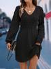 Scale Pattern 3D Knitted Dress New V-Neck Beach Dress A-Line Long Sleeve Dress