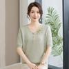 Summer Knit Top with 3D Floral Embossing, Breathable Short Sleeve, Casual and Loose Fit for Middle-Aged and Elderly Women