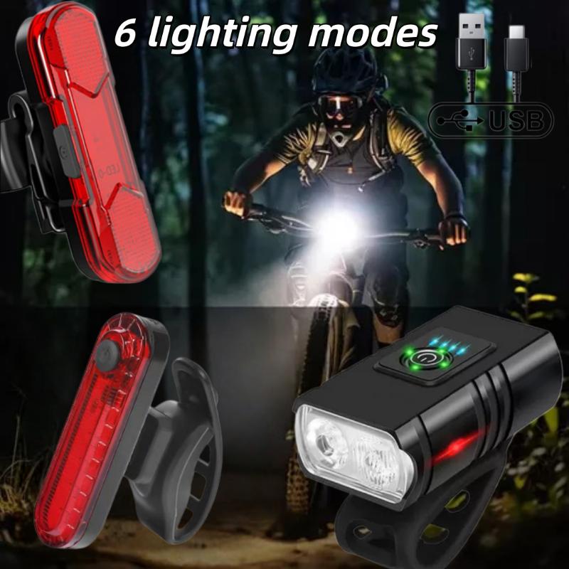 1 Set Rechargeable Bicycle Flashlight Bike Light Front Led Power Display Cycling Headlight Taillight For Cycling Riding Safety