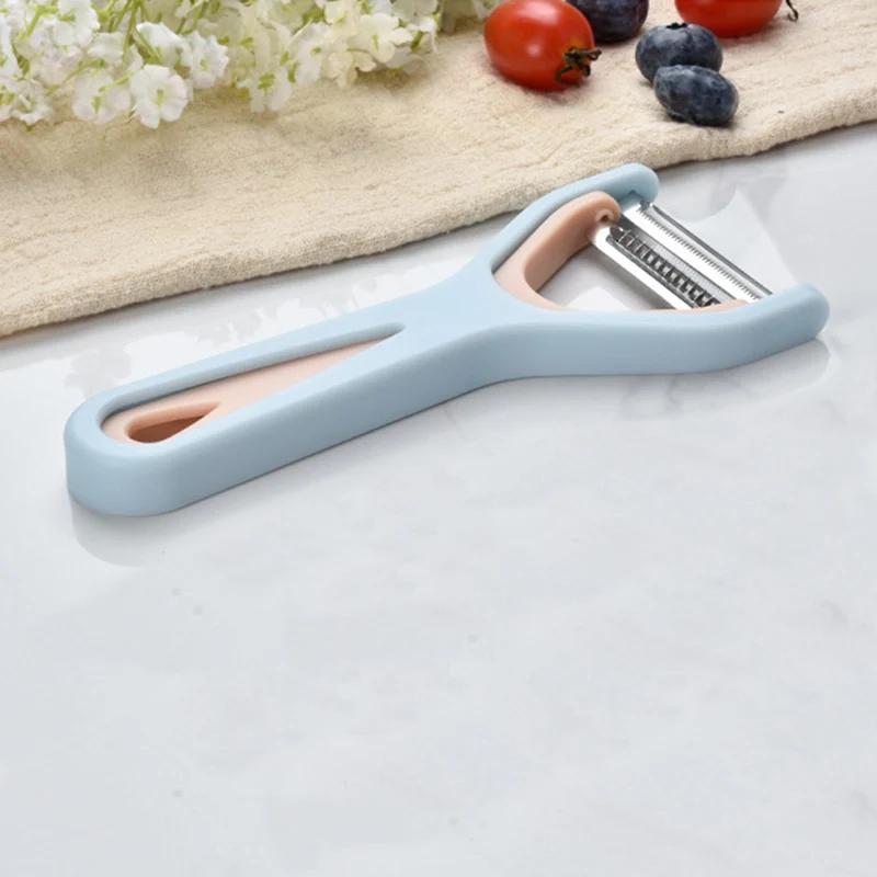 

2 в 1 Овощечистка для овощей и фруктов, картофелечистка, бытовая портативная, для очистки, с широким лезвием, терка, слайсер для моркови, кухонные аксессуары 2025 синий