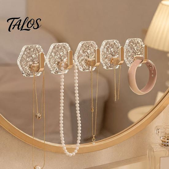 Bathroom Towel Hooks Hexagonal Self Adhesive Hooks, Water Ripple Pattern Design, Waterproof No Heavy Duty Wall Drilling Mounted for Towels Keys