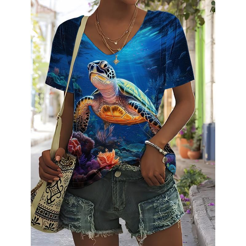 Womens V-Neck Short Sleeve T-Shirt With 3D Printed Striped Loose Fit Casual Chic Top 2025