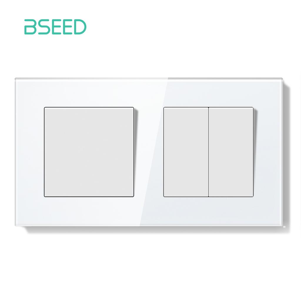 BSEED 1/2Gang Mechanical Button Switch Double Wall Light Switches 1Way Crystal Glass Panel  EU Standard
