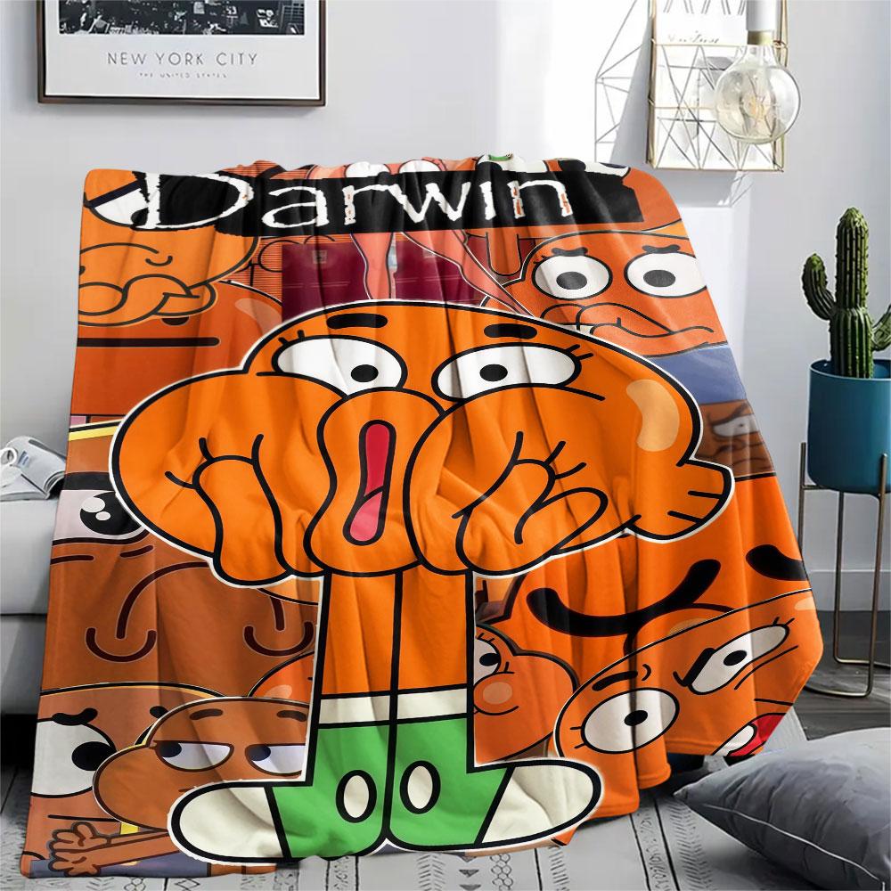 Darwin Watterson Printed Flannel Blanket, soft throw for bedroom sofa, washable, fan merchandise, great gift.