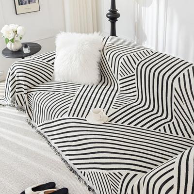 Line Printed Sofa Cover Towel New Sofa Cushion Lazy One Piece of Four Seasons Universal Chenille Black White Blanket Carpet