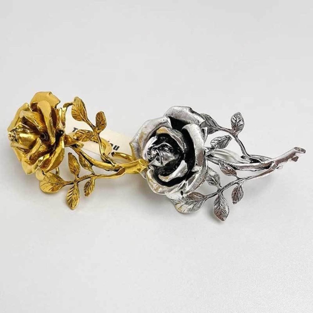 Vintage Rose Ring 3D Oversized Ring Elegant Double-Finger Ring  for Women